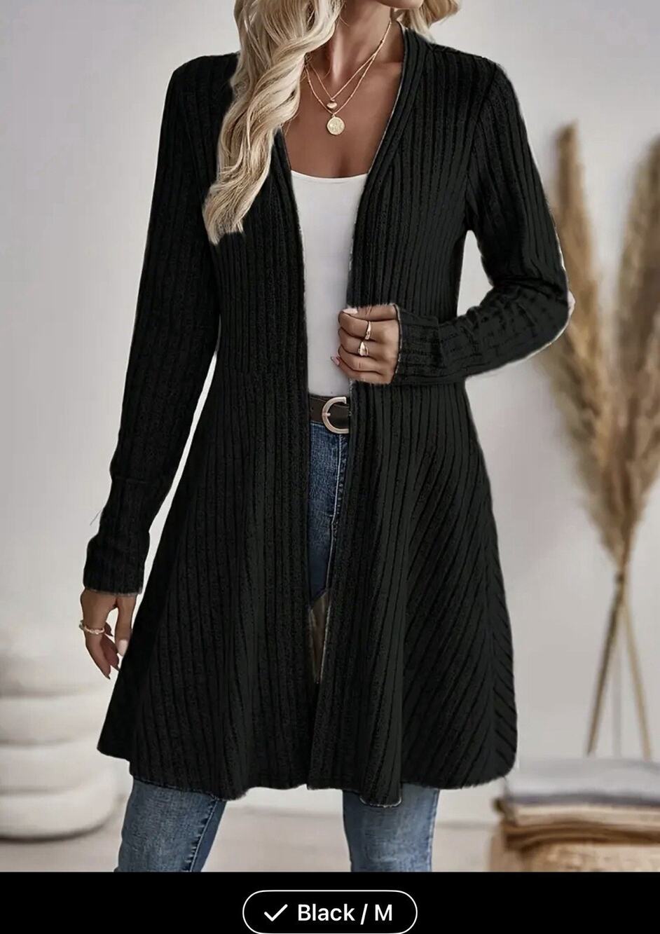 Women’s Y2K Coquette, Long Black Cardigan Ribbed Casual Medium New